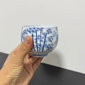 Japanese Vintage Blue and White Bamboo Design Ceramic Cup